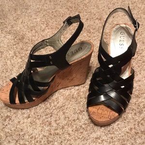 Brand New Guess black cork wedges